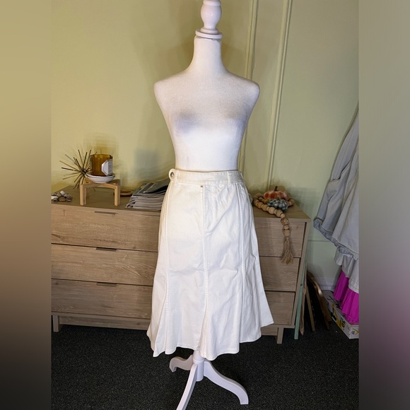 RALPH LAUREN White Jean Denim A-Line Circle Flare Knee-Length Cotton Skirt M-L - Picture 14 of 16